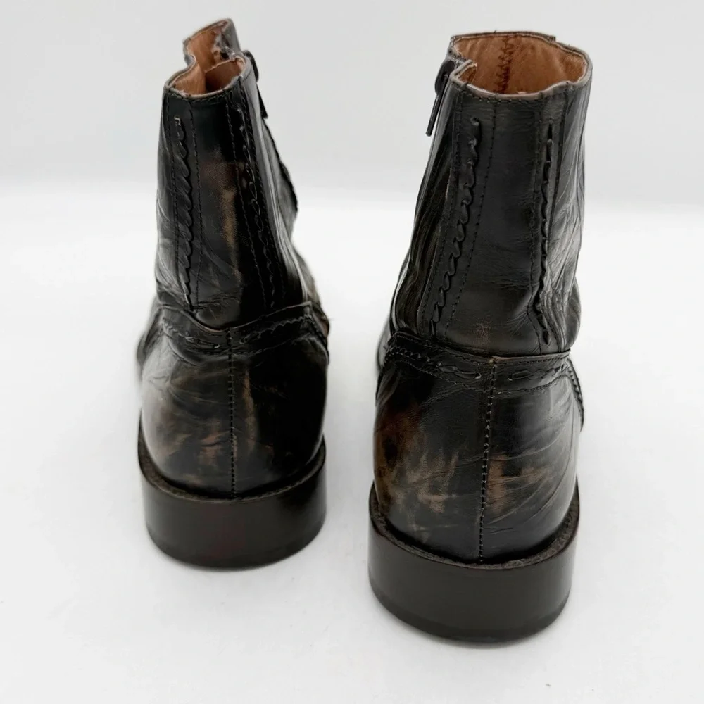 Bacco Bucci Brown Distressed Leather Western Ankle Boot Size 13 Square Toe